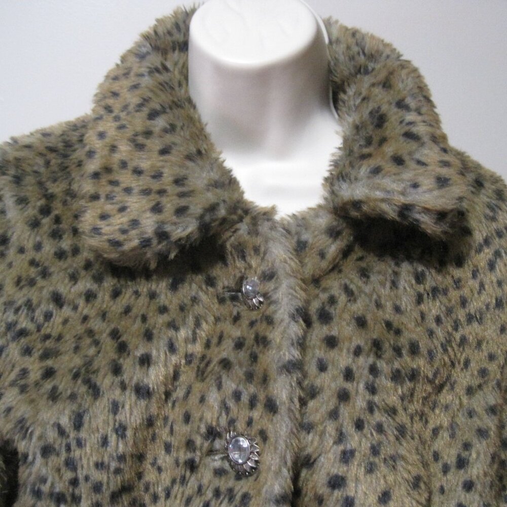 Paris Blues Coat Women's Medium Leopard Faux Fur Polyester Open Front Pockets - Picture 3 of 10